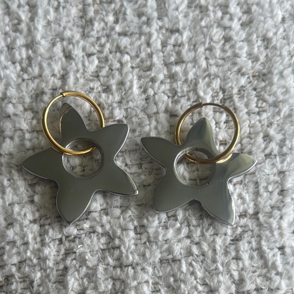 Gold and Silver Star Earrings - Recycled Aluminum